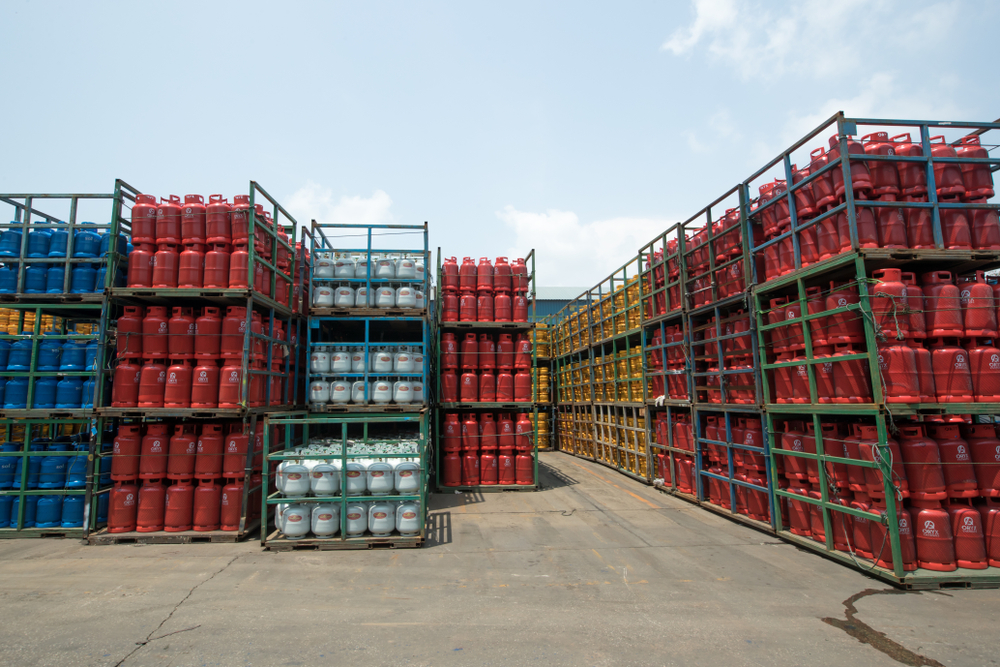Cylinders crated in the dispatch yard